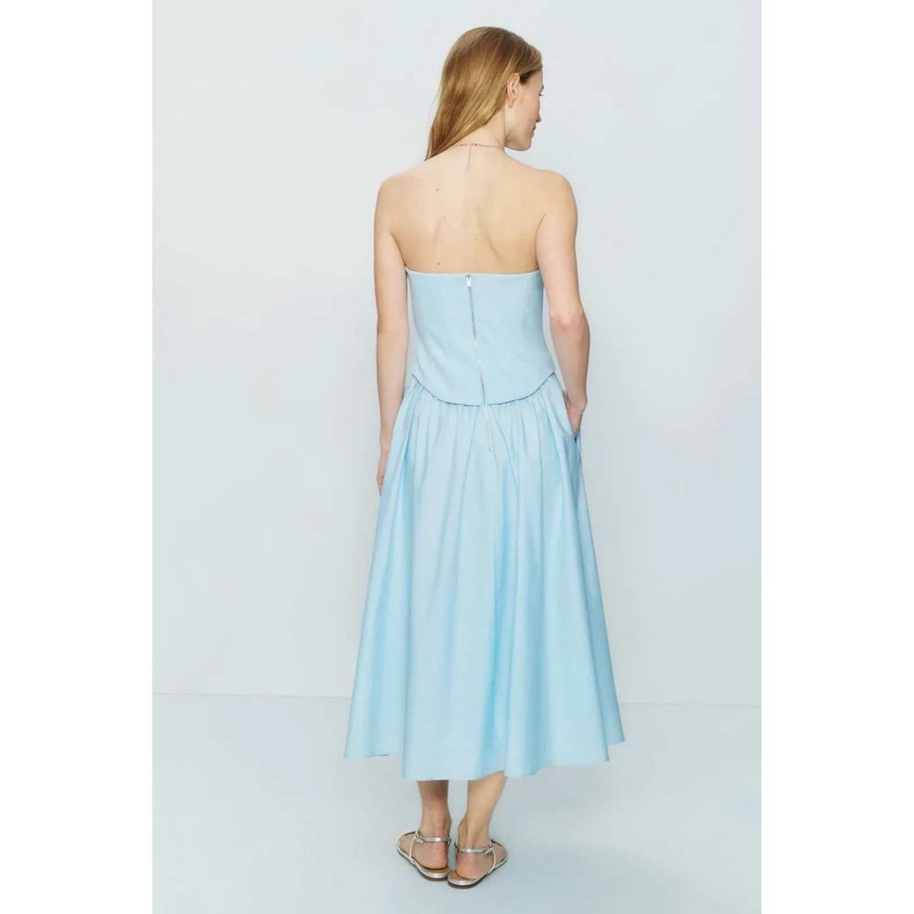 Staud Wells Strapless Corset Midi Dress Light Blue Size 4 - Picture 2 of 9